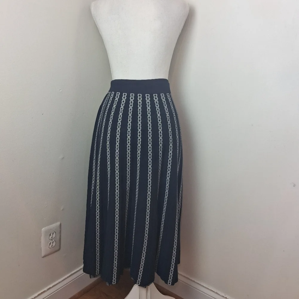 Tory Burch Gemini Link Jacquard Navy Blue Skirt Size XL